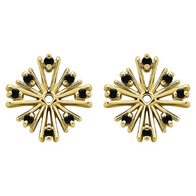 0.16 Carat Black Round Prong Starburst Inspired Earring Jacket in Yellow Gold