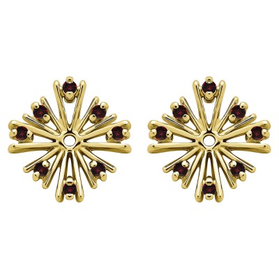 0.16 Carat Ruby Round Prong Starburst Inspired Earring Jacket in Yellow Gold