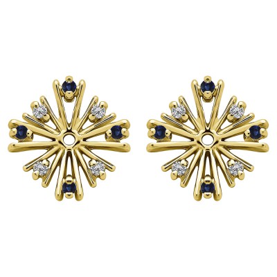 0.16 Carat Sapphire and Diamond Round Prong Starburst Inspired Earring Jacket in Yellow Gold