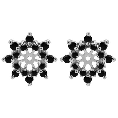 0.48 Carat Black Round Prong Cluster Halo Earring Jacket