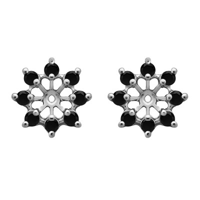 0.32 Carat Black Round Shared Prong Halo Earring Jacket