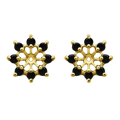 0.32 Carat Black Round Shared Prong Halo Earring Jacket in Yellow Gold