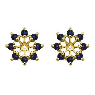 0.32 Carat Sapphire Round Shared Prong Halo Earring Jacket in Yellow Gold