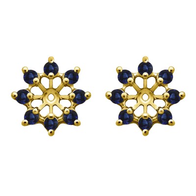 0.96 Carat Sapphire Round Shared Prong Halo Earring Jacket in Yellow Gold