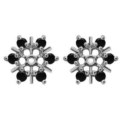 0.48 Carat Black Round Bar and Prong Halo Earring Jackets