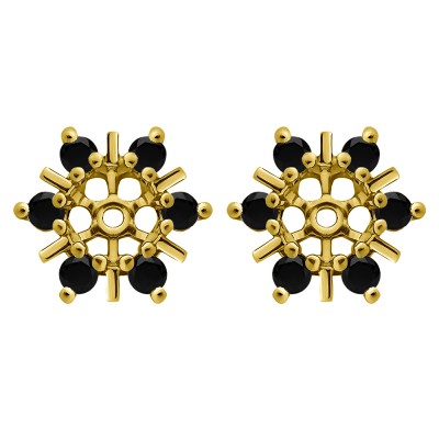 0.48 Carat Black Round Bar and Prong Halo Earring Jackets in Yellow Gold