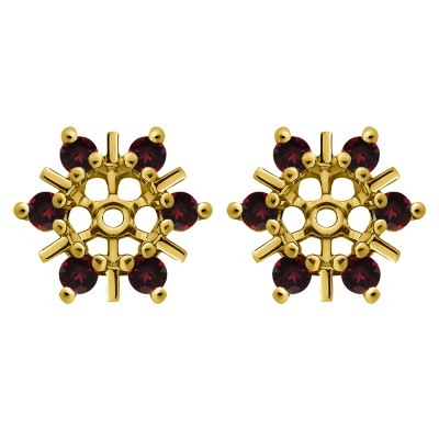 0.48 Carat Ruby Round Bar and Prong Halo Earring Jackets in Yellow Gold
