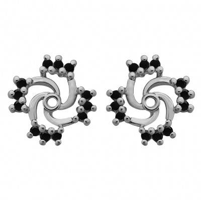 0.24 Carat Black Round Shared Prong Swirl Earring Jacket