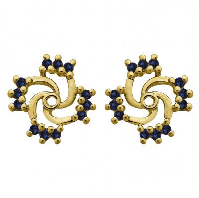 0.24 Carat Sapphire Round Shared Prong Swirl Earring Jacket in Yellow Gold