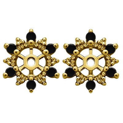 0.24 Carat Black Round Shared Prong Halo Earring Jacket in Yellow Gold
