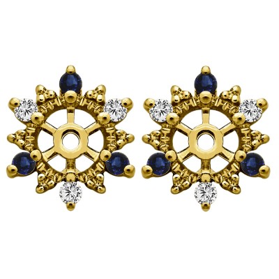 0.24 Carat Sapphire and Diamond Round Shared Prong Halo Earring Jacket in Yellow Gold