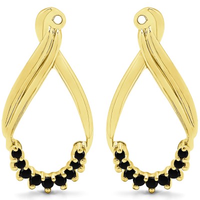 0.21 Carat Black Round Shared Prong Chandalier Earring Jackets  in Yellow Gold