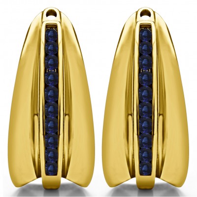 0.315 Carat Sapphire Large Round Channel Set Chandelier Earring Jacket  in Yellow Gold