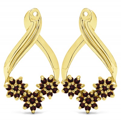 0.54 Carat Ruby Triple Flower Cluster Earring Jackets  in Yellow Gold