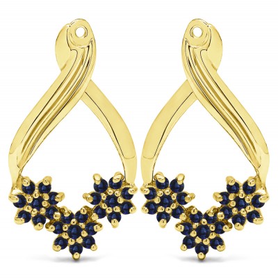 0.54 Carat Sapphire Triple Flower Cluster Earring Jackets  in Yellow Gold
