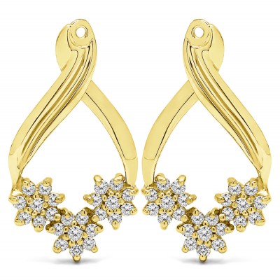 0.54 Carat Triple Flower Cluster Earring Jackets  in Yellow Gold