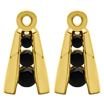 0.2 Carat Black Round Channel Three Stone Earring Jackets  in Yellow Gold
