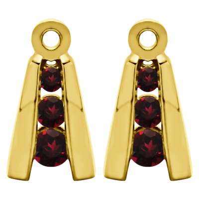 0.2 Carat Ruby Round Channel Three Stone Earring Jackets  in Yellow Gold