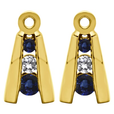 0.2 Carat Sapphire and Diamond Round Channel Three Stone Earring Jackets  in Yellow Gold