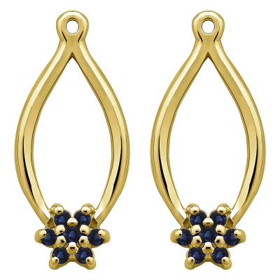 0.22 Carat Sapphire Round Shared Prong Flower Earring Jackets  in Yellow Gold