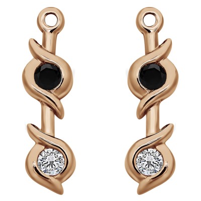 0.2 Carat Black and White Bypass Bezel Two Stone Earring Jacket in Rose Gold