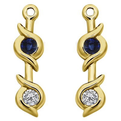 0.2 Carat Sapphire and Diamond Bypass Bezel Two Stone Earring Jacket in Yellow Gold