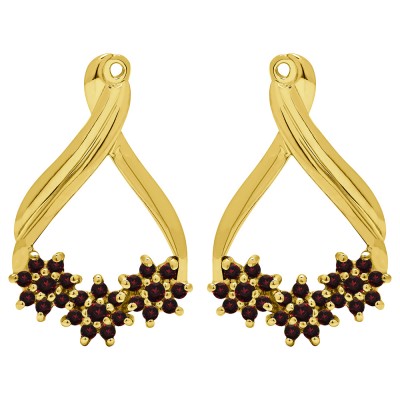 0.51 Carat Ruby Bypass Round Flower Earring Jackets in Yellow Gold