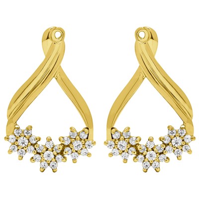 0.51 Carat Bypass Round Flower Earring Jackets in Yellow Gold
