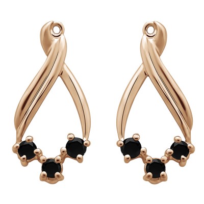 0.52 Carat Black Three Stone Chandalier Earring Jackets in Rose Gold