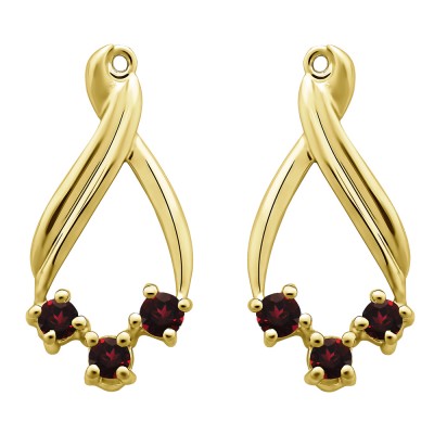 0.52 Carat Ruby Three Stone Chandalier Earring Jackets in Yellow Gold