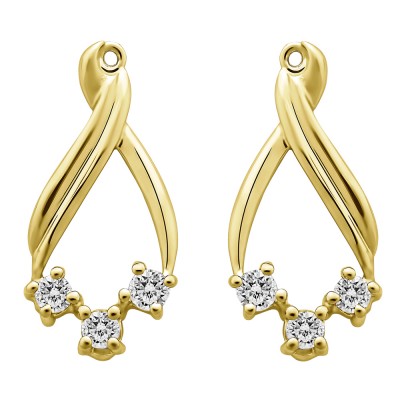 0.52 Carat Three Stone Chandalier Earring Jackets in Yellow Gold