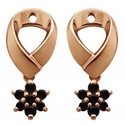 0.22 Carat Black Flower Dangle Earring Jackets in Rose Gold