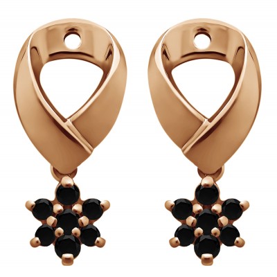 0.22 Carat Black Flower Dangle Earring Jackets in Rose Gold