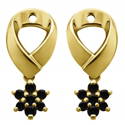 0.22 Carat Black Flower Dangle Earring Jackets in Yellow Gold