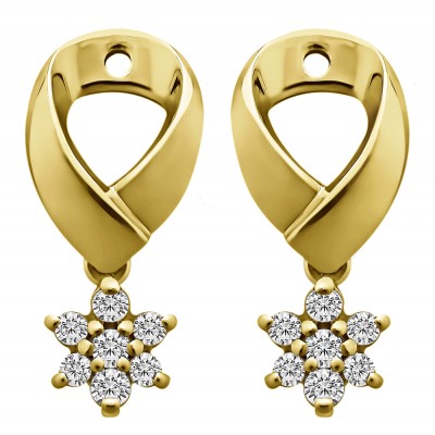 0.22 Carat Flower Dangle Earring Jackets in Yellow Gold