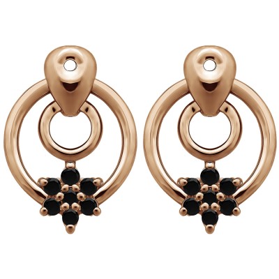 0.28 Carat Black Double Circle Flower Dangle Earring Jackets in Rose Gold