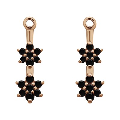 0.19 Carat Black Double Flower Dangle Earring Jackets in Rose Gold