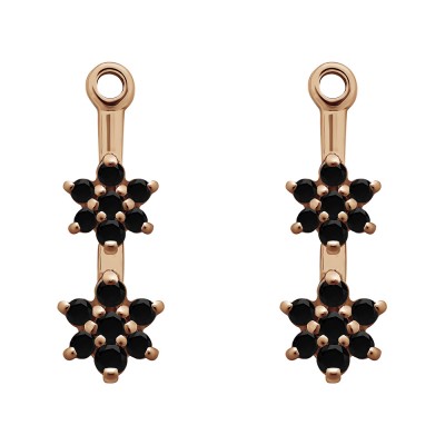 0.19 Carat Black Double Flower Dangle Earring Jackets in Rose Gold