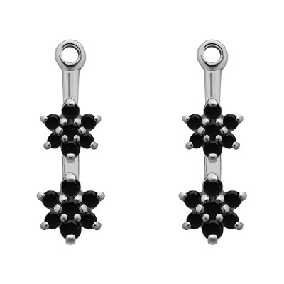 0.19 Carat Black Double Flower Dangle Earring Jackets