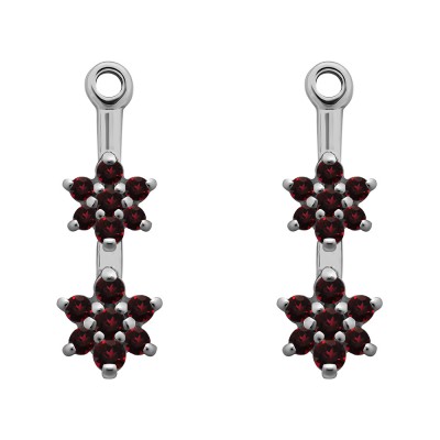 0.19 Carat Ruby Double Flower Dangle Earring Jackets