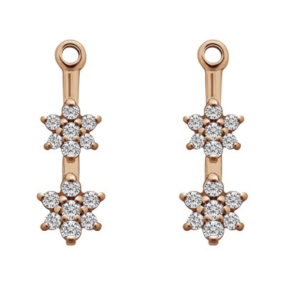 0.19 Carat Double Flower Dangle Earring Jackets in Rose Gold