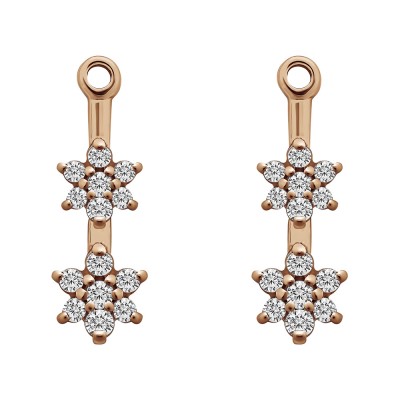 0.19 Carat Double Flower Dangle Earring Jackets in Rose Gold