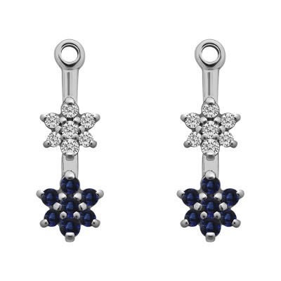 0.19 Carat Sapphire and Diamond Double Flower Dangle Earring Jackets
