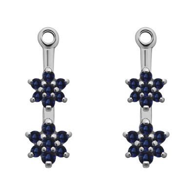 0.19 Carat Sapphire Double Flower Dangle Earring Jackets
