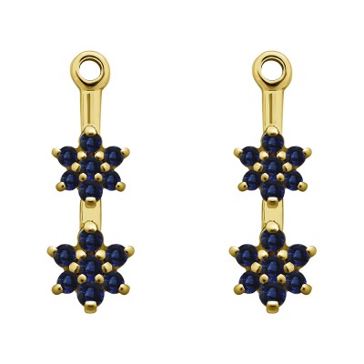 0.19 Carat Sapphire Double Flower Dangle Earring Jackets in Yellow Gold