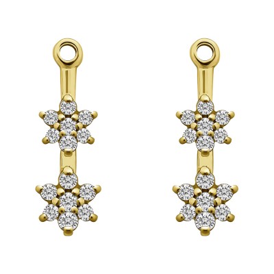 0.19 Carat Double Flower Dangle Earring Jackets in Yellow Gold