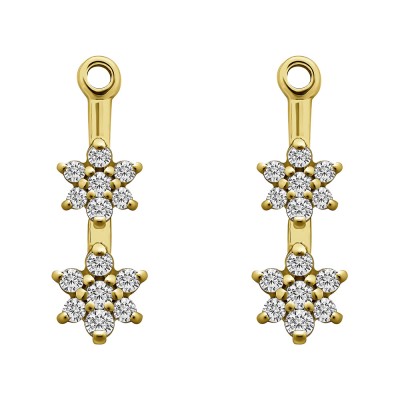 0.19 Carat Double Flower Dangle Earring Jackets in Yellow Gold