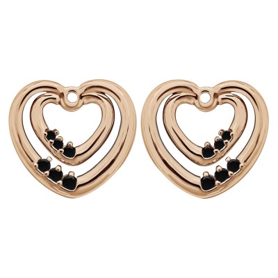 0.22 Carat Black Double Heart Shaped Earring Jackets in Rose Gold