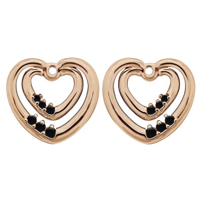 0.22 Carat Black Double Heart Shaped Earring Jackets in Rose Gold