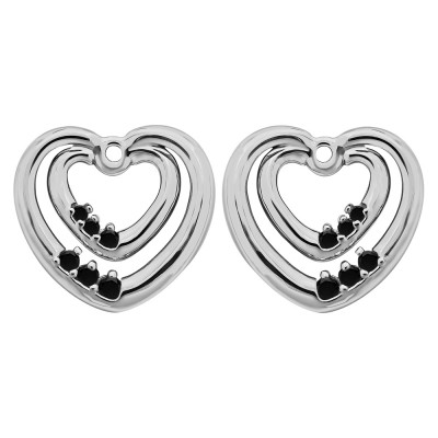 0.22 Carat Black Double Heart Shaped Earring Jackets